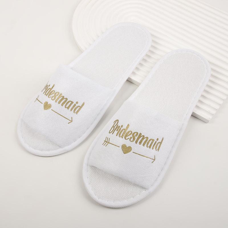Fashion Wholesale Wedding Party Guests Home Slip-on Letter Print Shoes, For Bride And Bachelorettes Bridal Party Cross Strap Slippers
