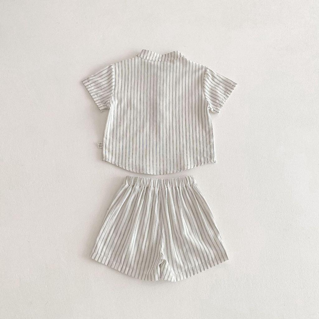 2025 Kids' Summer Outfit: Boys' Striped Tee & Girls' Dress Set