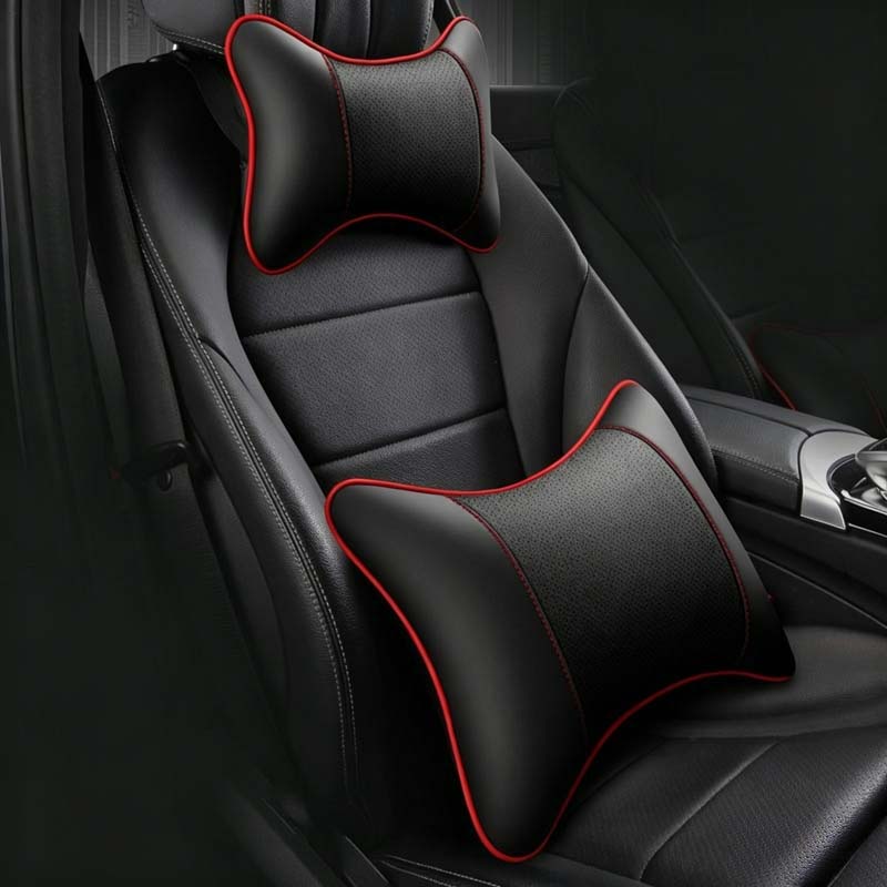 NWL3 2pcs Car Seat Leather Headrest Neck Pillow, Soft Comfortable Neck Support for VW Golf Passat Tiguan Skoda Octavia Kodiaq Auto In