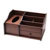 Wood Desk Organiser with Drawer, Wooden Desktop Organizer Tissue Box Holder for Living Room Bedroom