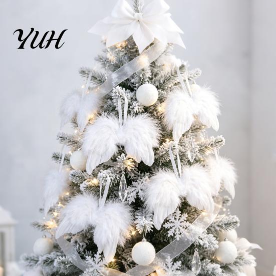 Holiday Party Props 10Pcs White Feather Angel Wings Ornament for Christmas Tree Decoration, Soft Fluffy Hanging Pendant with Lanyard Parties And Baby