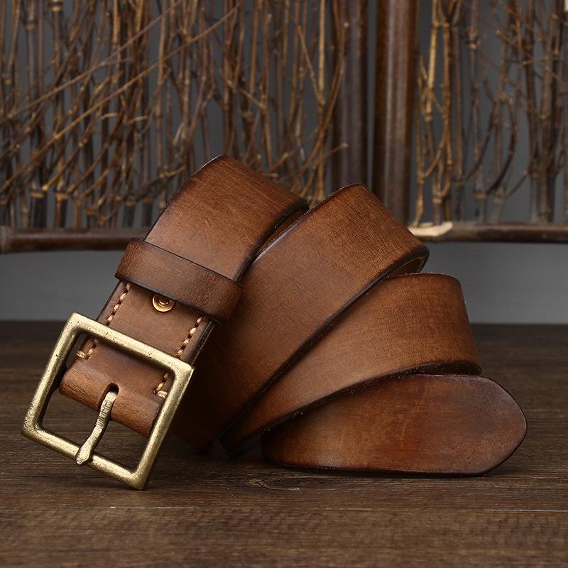

Ремень из коровьей кожи в стиле ретро, вымытый и состаренный, расширенный и утолщенный, первый слой, мужской ремень из натуральной кожи с пряжкой для джинсов 125cm