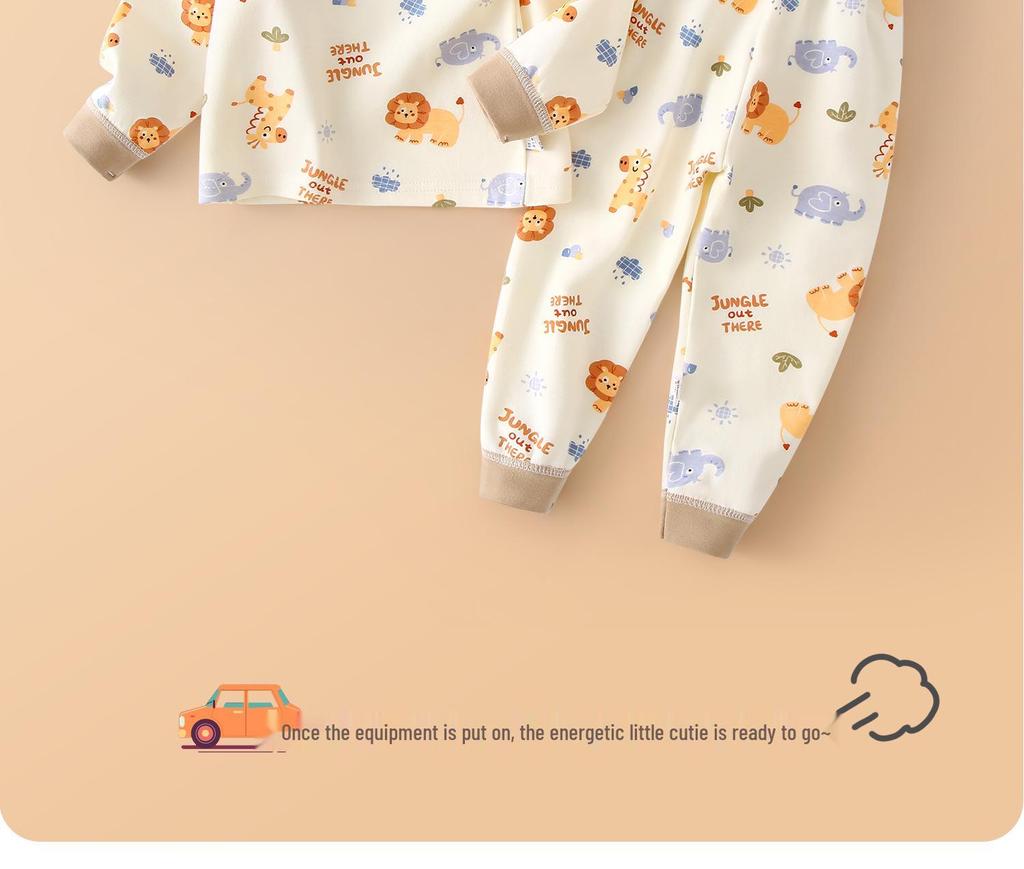 Jingqi Toddler Autumn Pure Cotton Warm Underwear Set – Girls' Two-Piece Pajamas