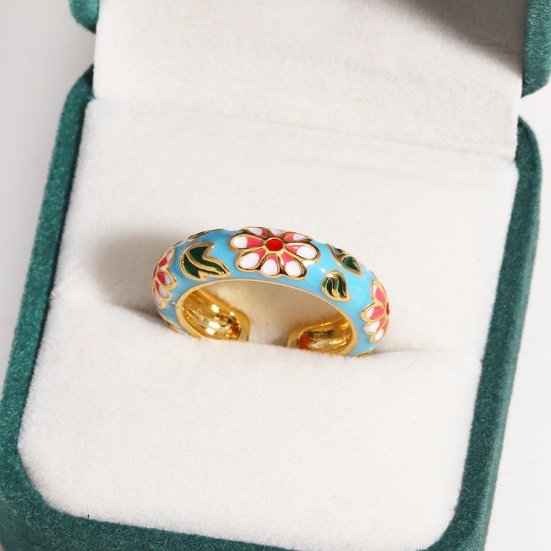 Vintage Colorful Enamel Flower Rings Trendy Geometric Female Minimalist Flower For Ladies Wedding Party Engagement Jewelry Gift