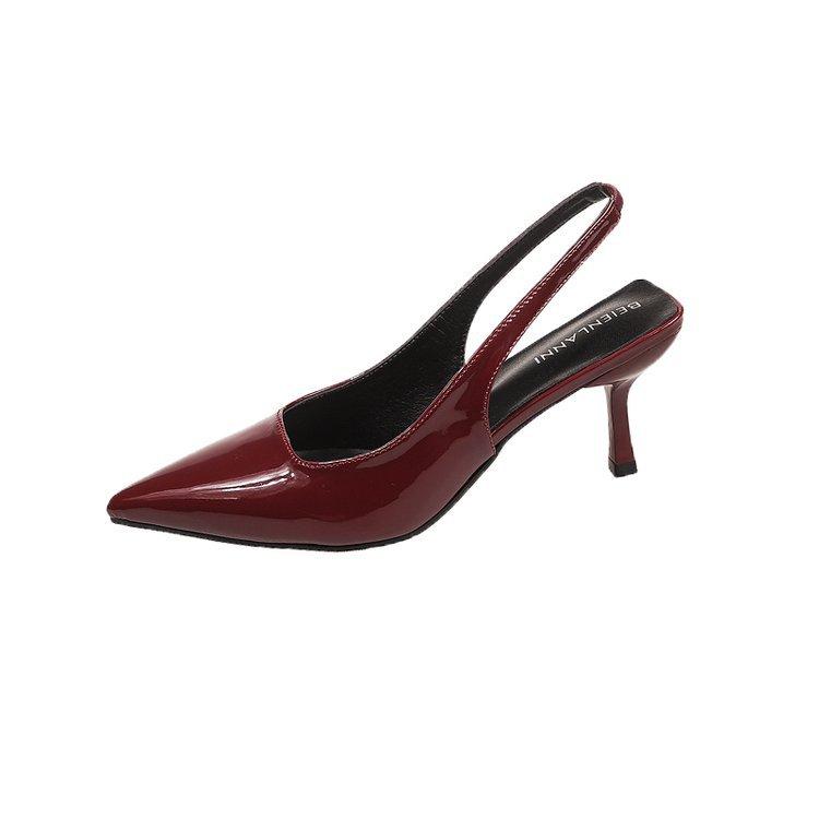 

[youshilai] patent leather bag head sandals 2025 new pointed fashion commuter professional empty high heels 42