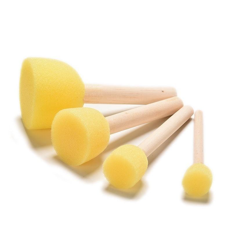 4PCS/Set Drawing Toys Yellow Sponge Paint Brush Wooden Handle Painting Graffiti Kids DIY Doodle Toys