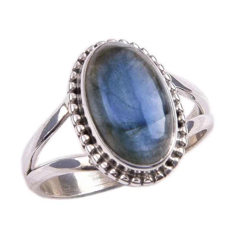 Natural Labradorite Gemstone 925 Solid Sterling Silver Jewelry Ring Size 7 F0J88