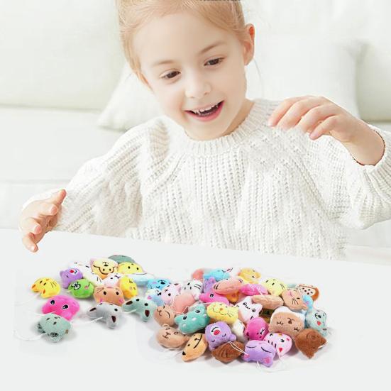 50Pcs Mini Stuffed Animals Keychain Claw Machine Toys Carnival Goodie Bags Easter Birthday Gifts for Kids