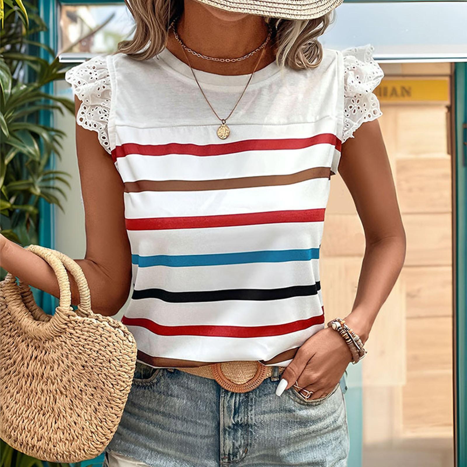 

Женский летний модный повседневный полосатый топ без рукавов XL белый