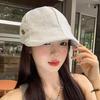 Linen forward hat women's big head circumference wide brim show face small newsboy hat retro literary style beret hat tide