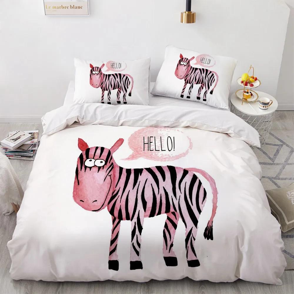 Zebra King Queen Duvet Cover Colorful Animal Bedding Set For Teens Adults Savanna Creatures Black 2/3Pcs Polyester Quilt Cover