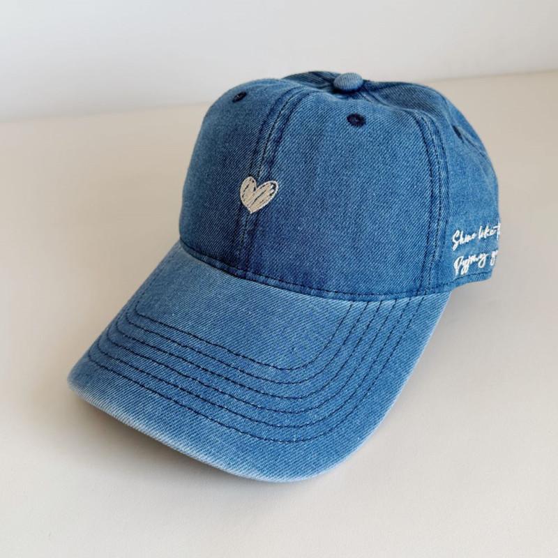 Fashion denim cap small love embroidered baseball cap student couple versatile hat wide brim shows small face