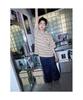 Saendeusaundeu (Unisex) Dyed Stripe Short Sleeve T-Shirt Beige