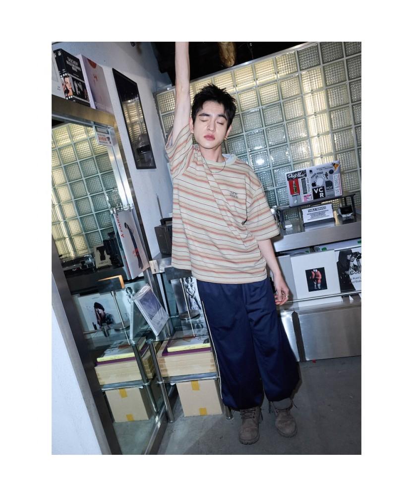 Saendeusaundeu (Unisex) Dyed Stripe Short Sleeve T-Shirt Beige