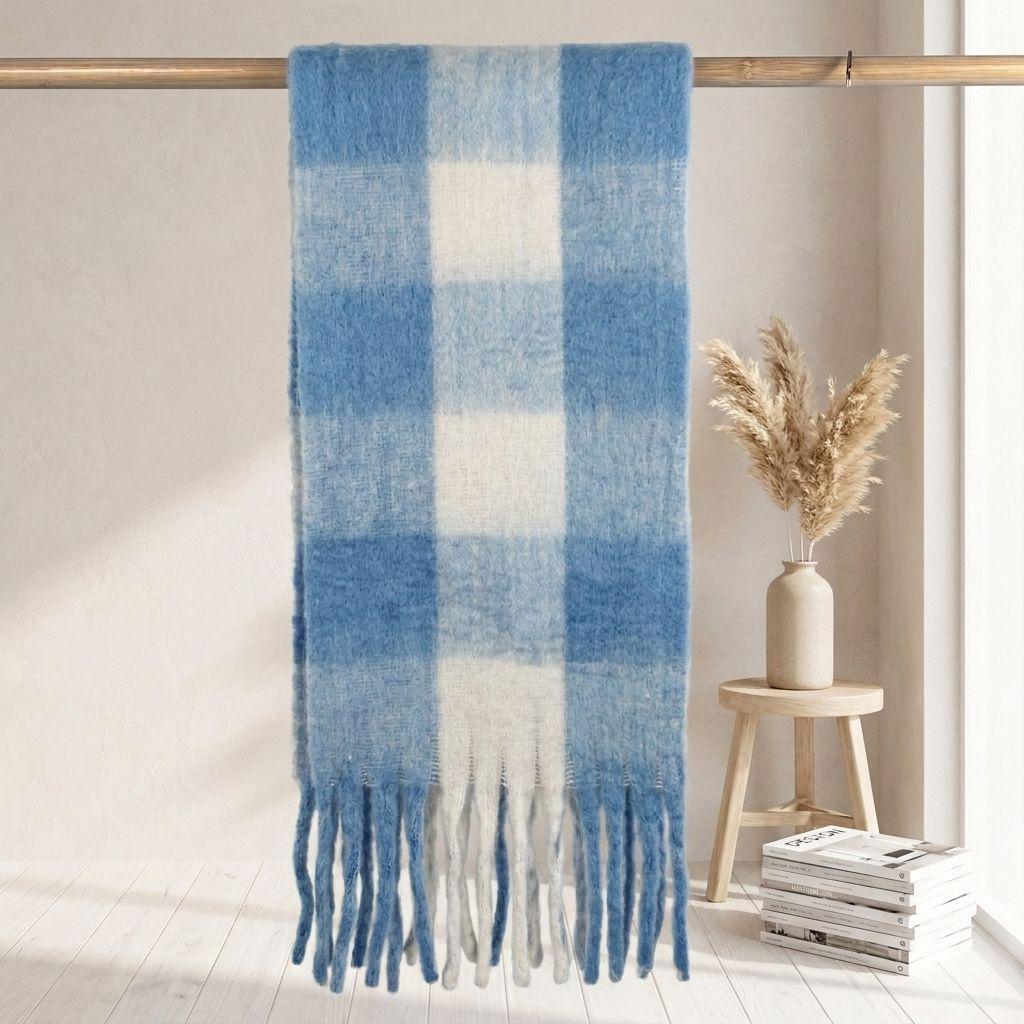 Women's High-Grade Colorful Plaid Mohair Scarf - Thick, Warm, and Versatile for Winter