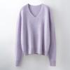 Women's Brushed Wool V-Neck Long-Sleeve Sweater: Autumn/Winter Loose Slimming Knitted Pullover Top