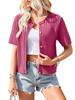 Women European Style Short Sleeve Button Front Cropped Round Neck Knitted Cardigan Sweater