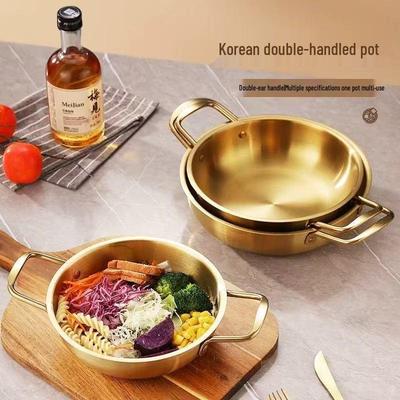 Bacia para Hot Pot de Ramen e Frutos do Mar de Aço Inoxidável Dourado Coreano