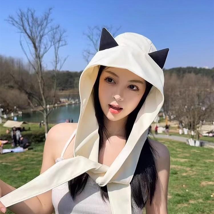 2025 little devil strap quick drying sun protection visor women's headscarf hat cute cat ears fisherman hat