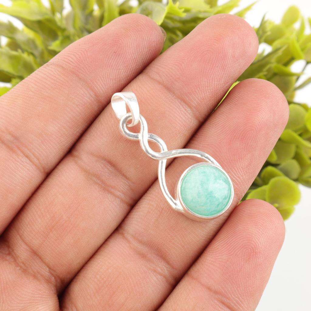 Amazonite Gemstone Jewelry, Handmade Silver Pendant, 925 Solid Sterling Silver Pendant Gift For Women