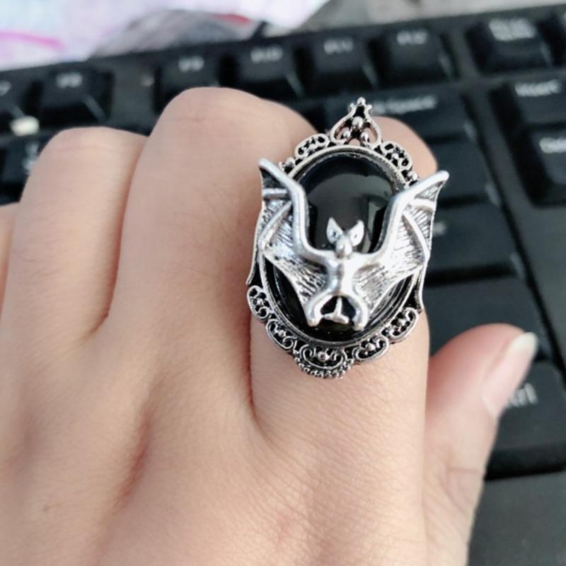 Halloween Black Bat Vampire Earrings Necklace Ring Jewelry Set Halloween Scary Decor Party Gothic Jewellery Gift for Women Girl
