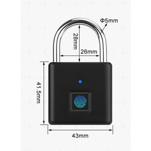 CLEAYODO Smart Padlock, Fingerprint Lock with 10 Fingerprints, Type-C Charging Cable, 1 Hour Charging, 180 Days Battery Life, Low Battery Reminder, Zi