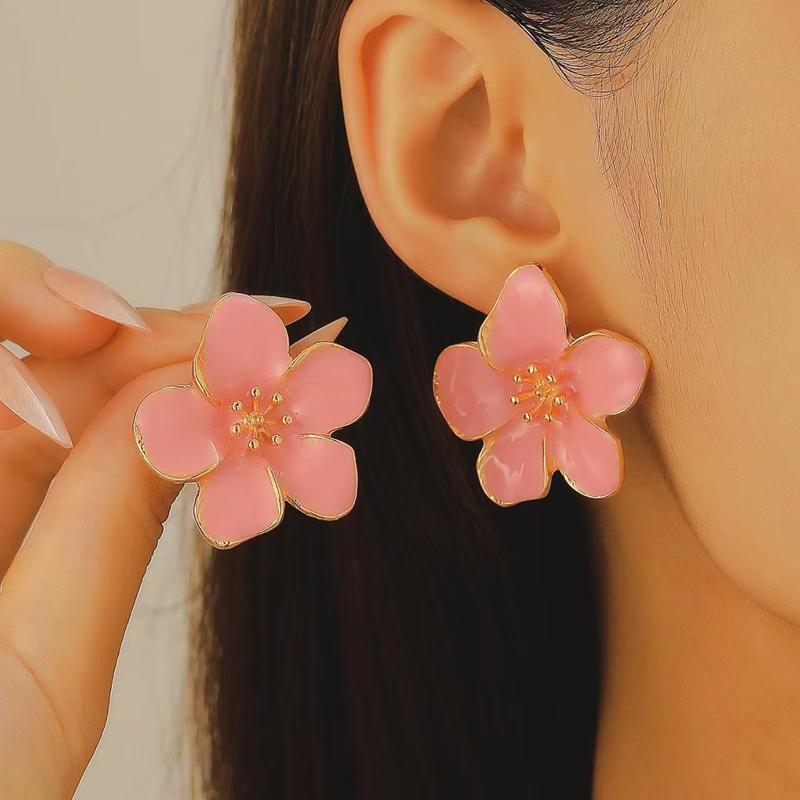 

Korean Colorful Drip Oil Flower Stud Earrings for Women Minimalist Metal Double-Layer Floral Temperament Earrings Zircon Gifts