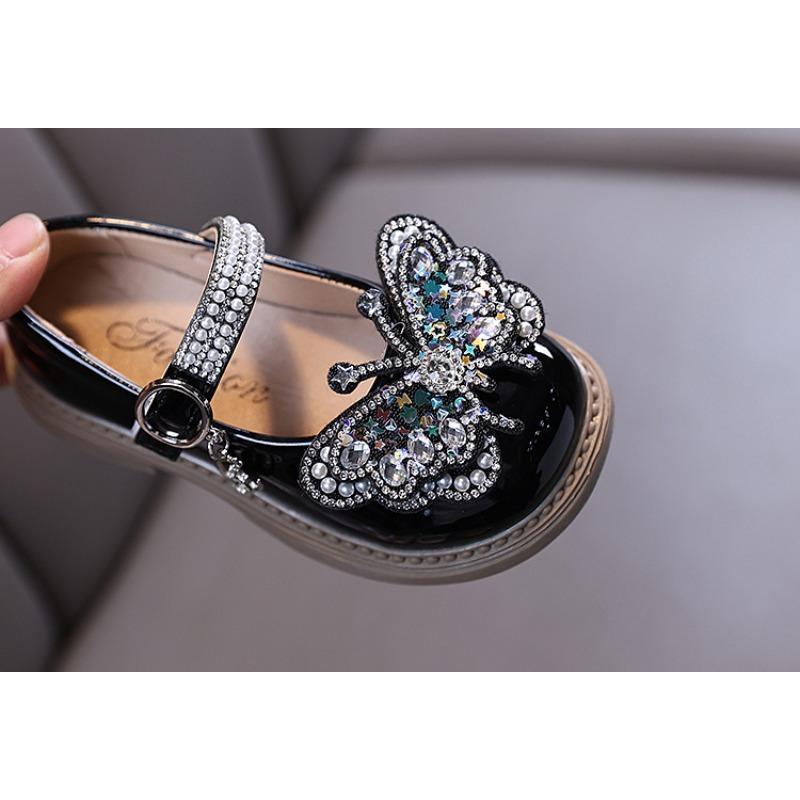 Nuovo stile primavera-autunno da signorina, scarpe basse da bambina, scarpe da principessa con strass, scarpe in pelle, scarpe per esibizioni di danza