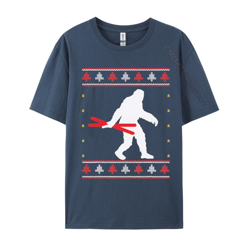 Christmas Bigfoot Skier Carrying Ski Tshirts Funny Gift Tshirts Novelty Printed Tee Tops Cotton Tops