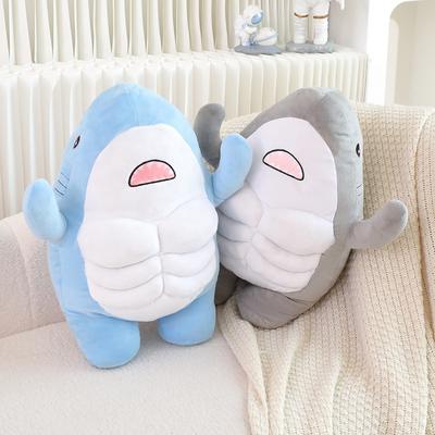 Creative Muscle Shark Doll Plush Toy Blue Shark Doll Home Pillow Girls Soothing Ragdoll Doll