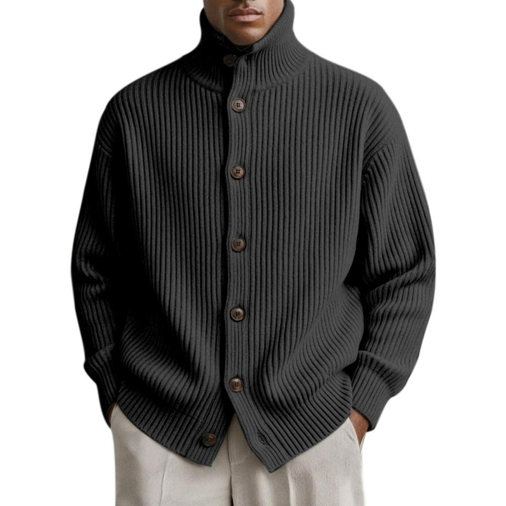 Cardigan in maglia casual e rilassato da uomo -colore, Cappotto con bottoni a maniche lunghe a righe, collo alto, a maglia grossa da uomo