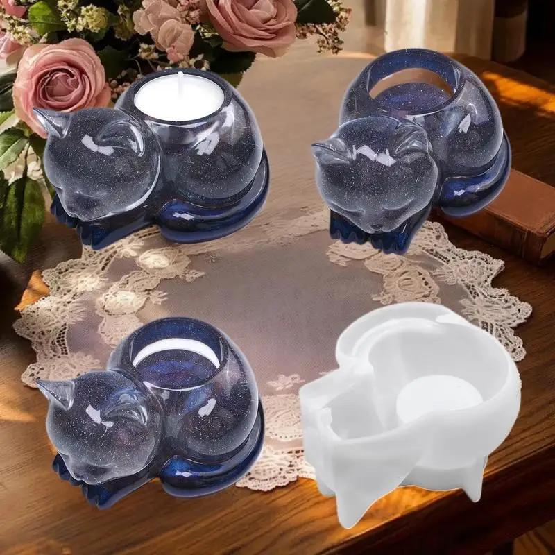 Top Quality Sleeping Cat Memorial Silicone Mold Resin Cat Candle Holder Animal Keepsake Sympathy Gift for Pet Lovers