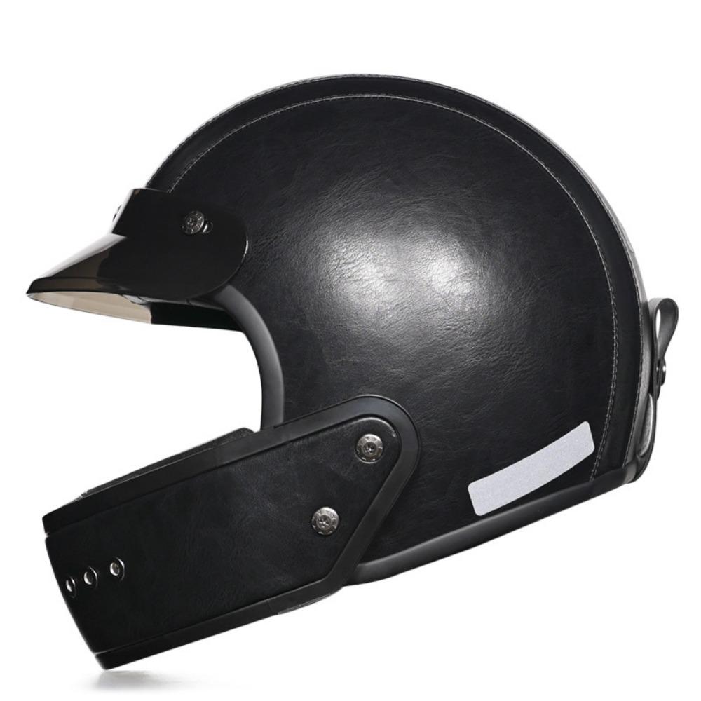 Vintage Helmet Leather Lined Motorcycle Full Helmet Removable Chin Locomotive Men's and Women's Lightweight Small Shell
