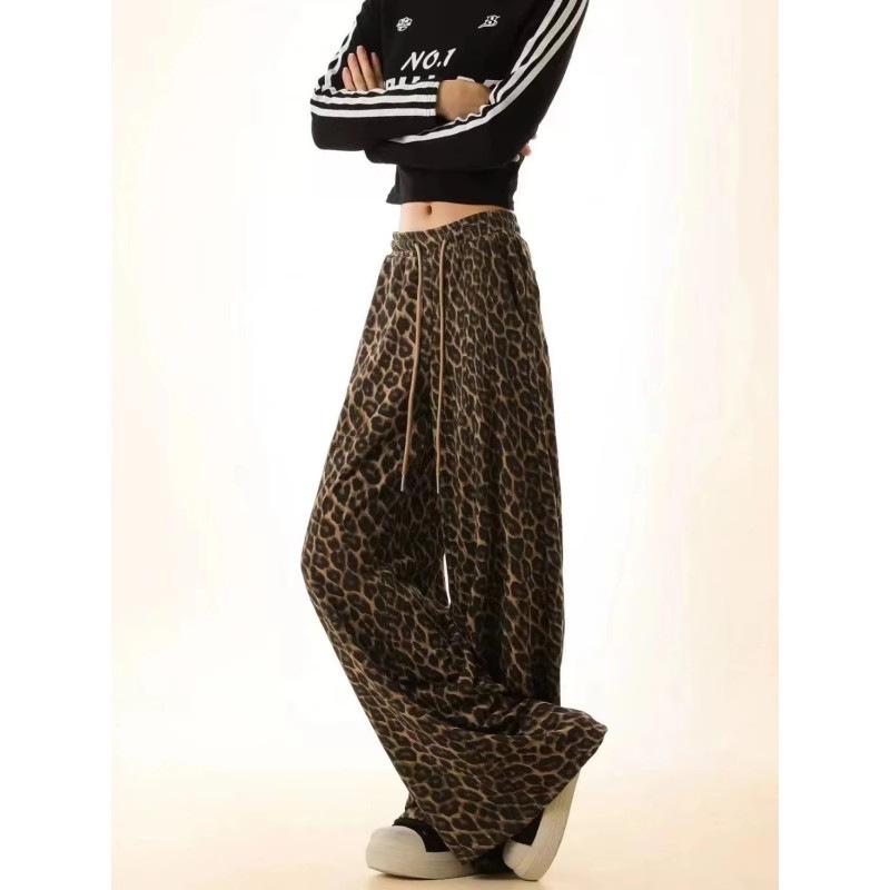 Unisex Camouflage Leopard Print Elastic Waist Wide-Leg Pants - Comfortable, Slimming, and Versatile Casual Wear