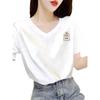 Korean version 2025 new summer simple cotton short-sleeved t-shirt women's white V-neck top loose cotton t-shirt