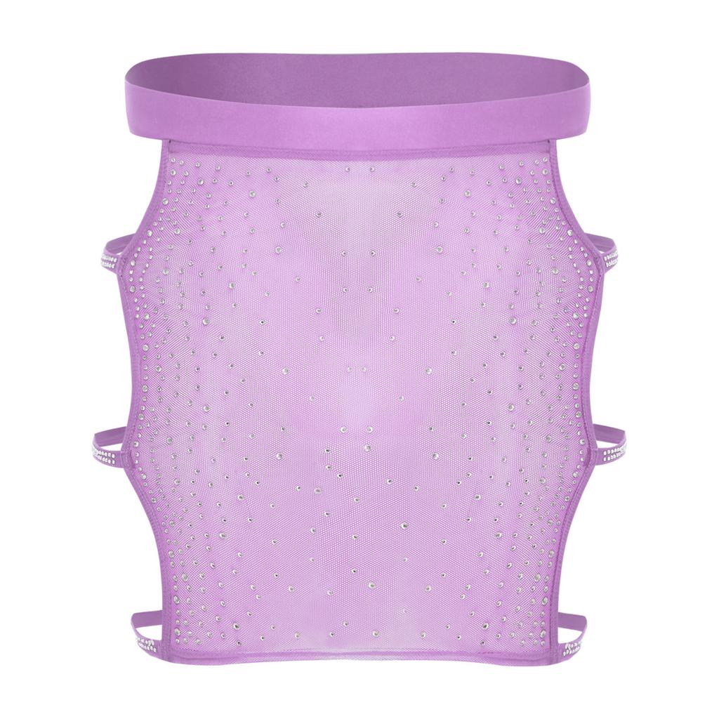 Womens Sparkly Rhinestone Mesh Miniskirt Elastic Waist Side Cutouts Bodycon Design See Through Club Skirt