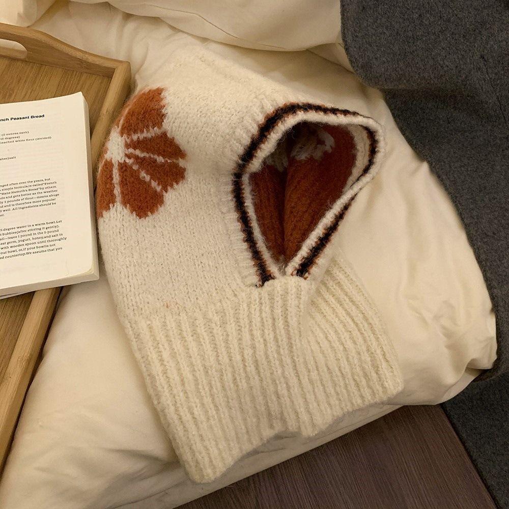 Windproof Flower Balaclava Hat Neck Guard Knitted Pullover Hat Creative Ear Protection Hat  Outdoor