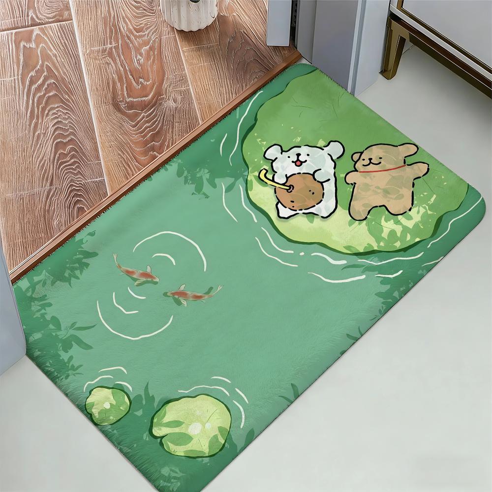 Line Puppy Cute Floor Mat Cozy Flannel Soft Thick Non-Slip Mat For Living Room Bedroom Kitchen Decor Rugs