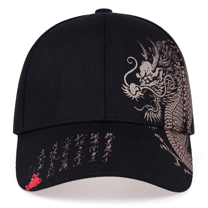 Unisex Baseball Cap Black Adjustable Chinese Style Cap Dragon Print Casual Snapback Hats Bone Hip Hop Hat Sun Hats Gorras