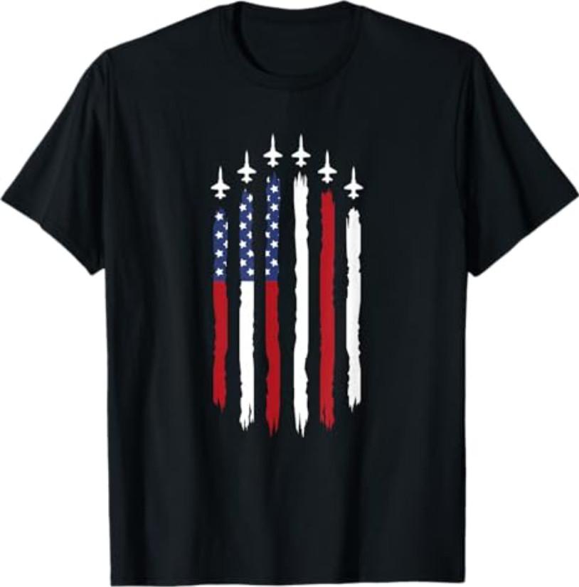 Patriotisches Rot Weiß Blau USA Flagge Kampfjets 4. Juli T-Shirt