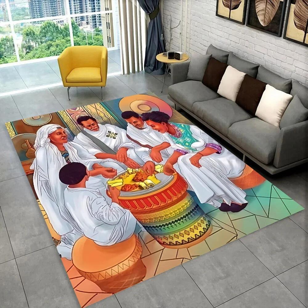 3D Africa Ethiopian Painting Art Carpets Cartoon Area Rug ,Carpet for Home Living Room Sofa Doormat Decor,Non-slip Floor Mats