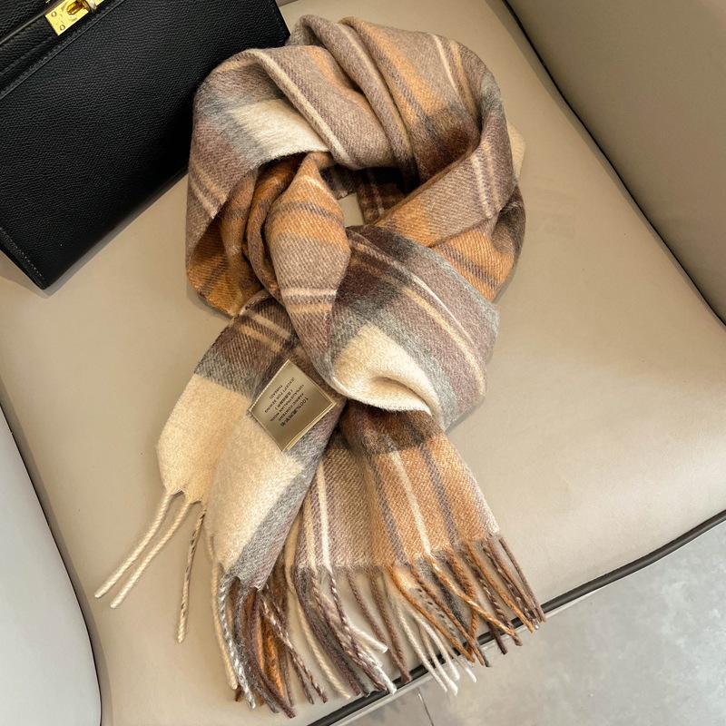 Small fresh white plaid scarf WO100 wool scarf women's winter warm scarf birthday gift