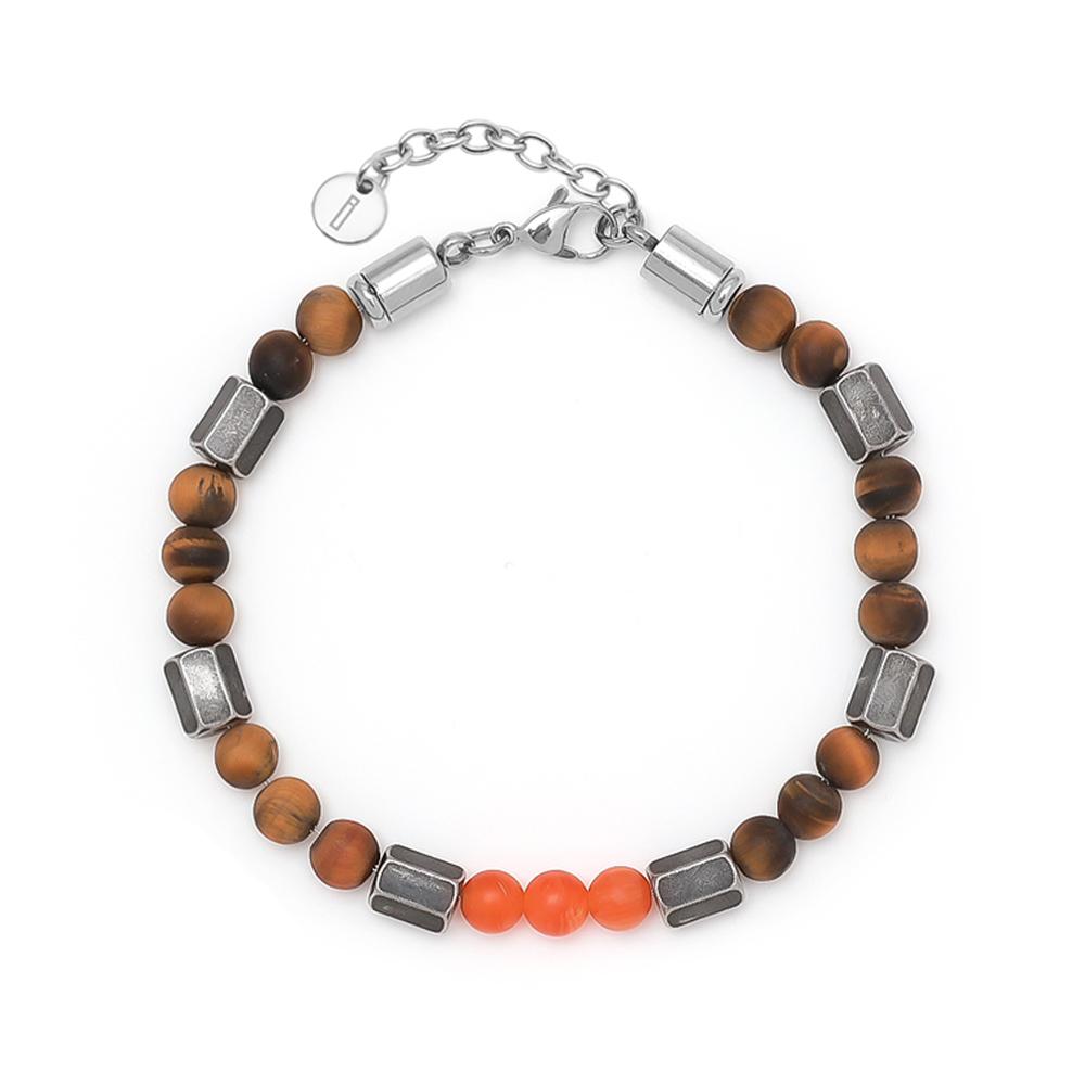 Blancier Amber Flame Bm257B1214 Tiger Eye Natural Gemstone Men'S Bracelet