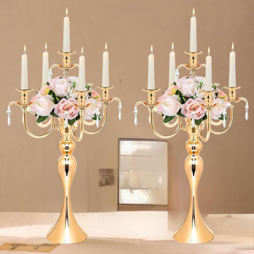 Gold European Retro Five-Head Metal Candle Holder for Weddings and Romantic Dinners