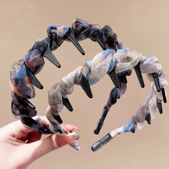Women Headband Ribbon Decor Anti-slip Teeth Hair Hoop Versatile Bright