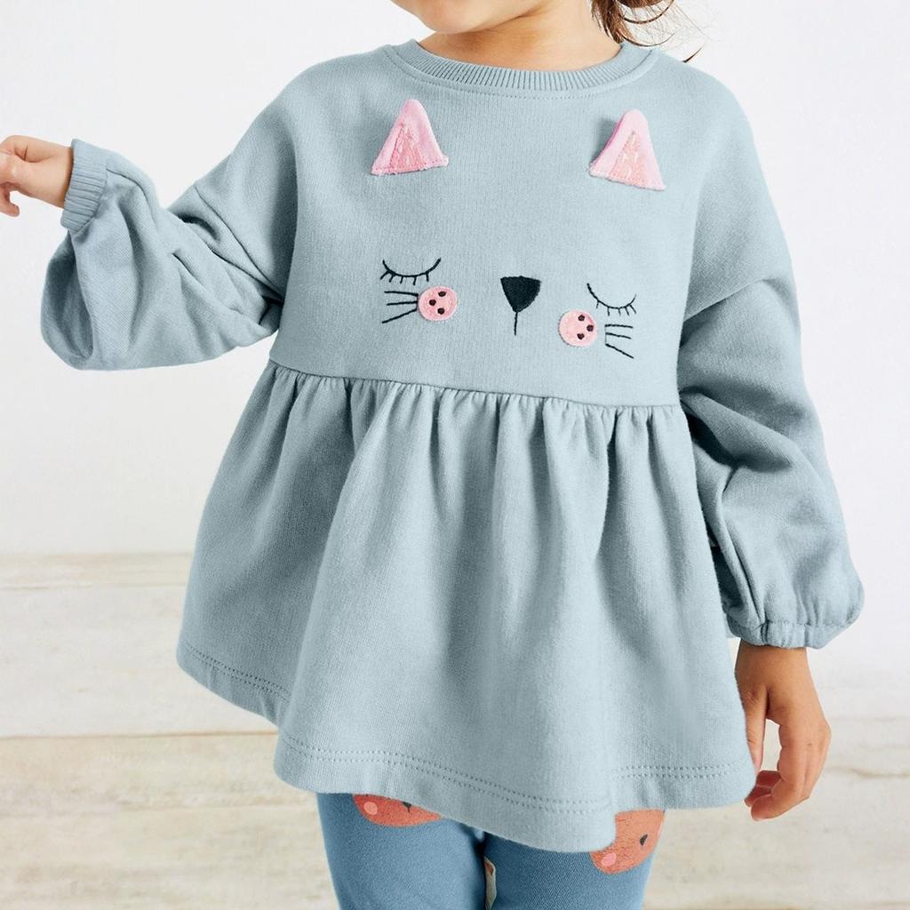 Cute Long Sleeve Cartoon Kids Set - Casual T-Shirt Outfit