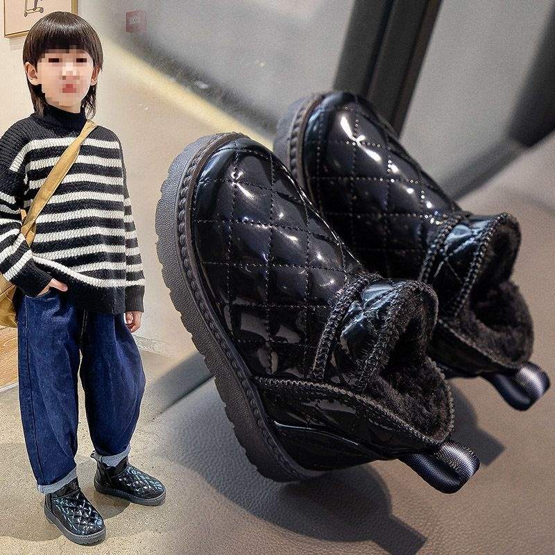 Bottes de neige imperméables en cuir pour enfants hiver 2025 nouvelles garçons grandes coton épaissi bottes en coton filles antidérapantes bottines