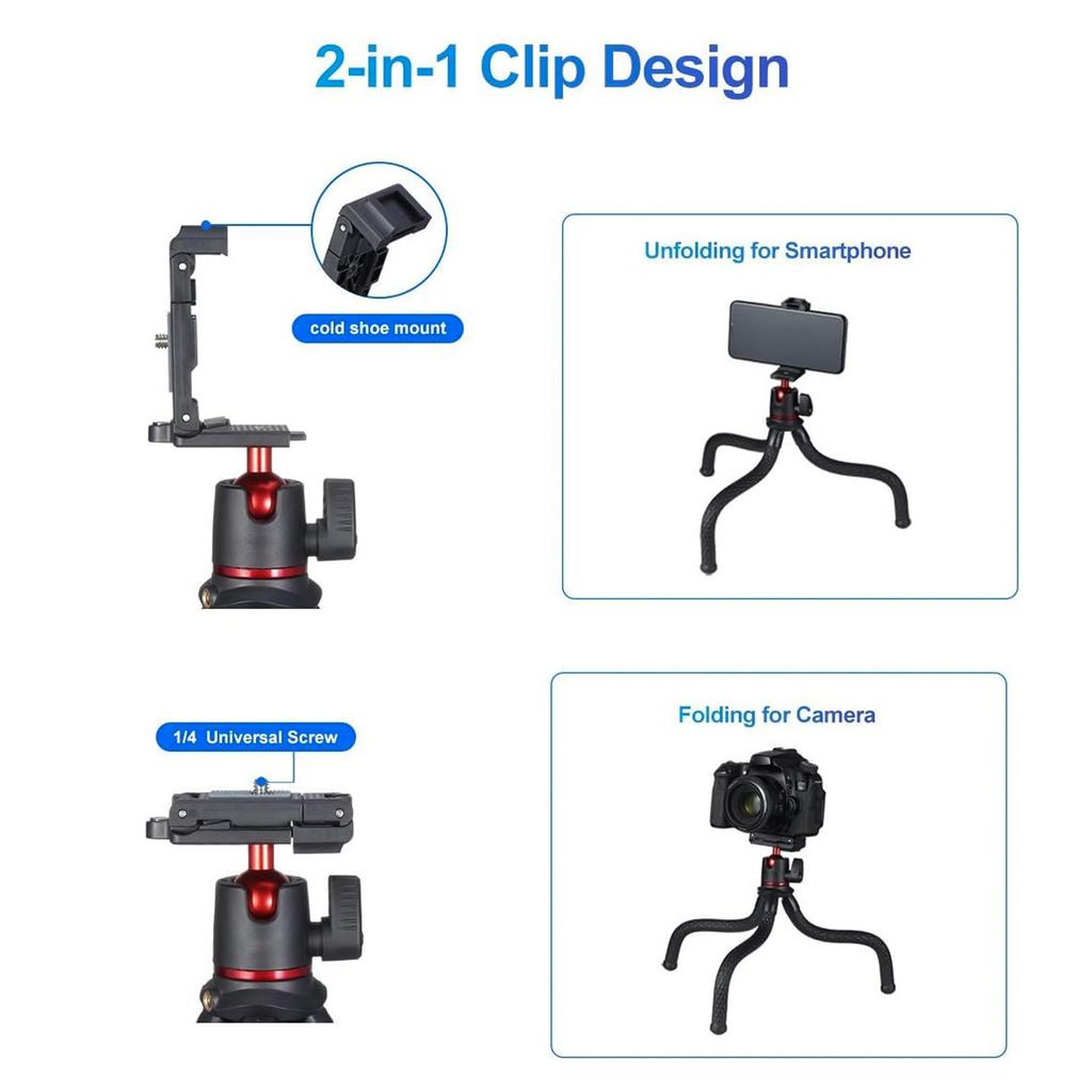 MT 11 Flexible Octopus Tripod Stand 1 4 Inch Screw 2 In 1 Platform Design 360 Degrees Adjustment Ballhead 2kg 4.4lbs