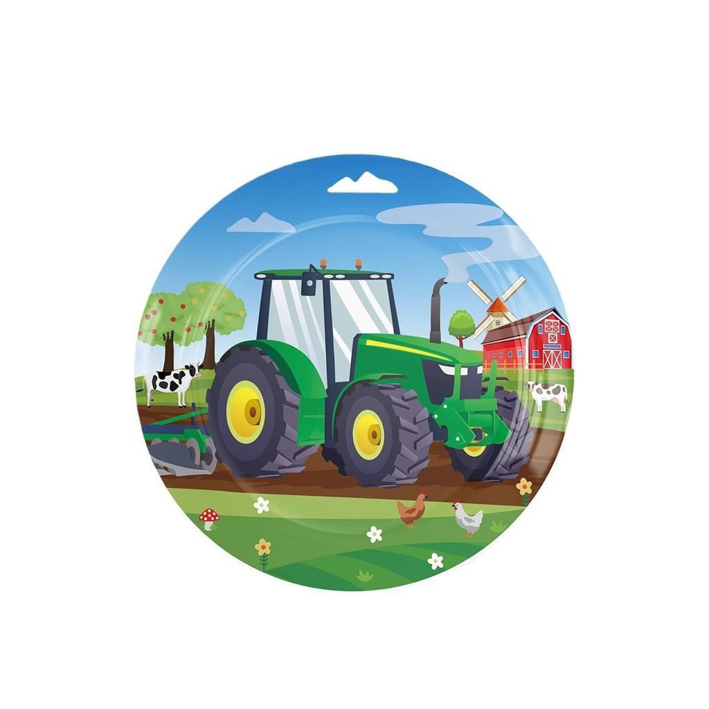 Tractor Theme Birthday Party Supplies: Plates, Napkins, Cups, Tablecloth, Banners.