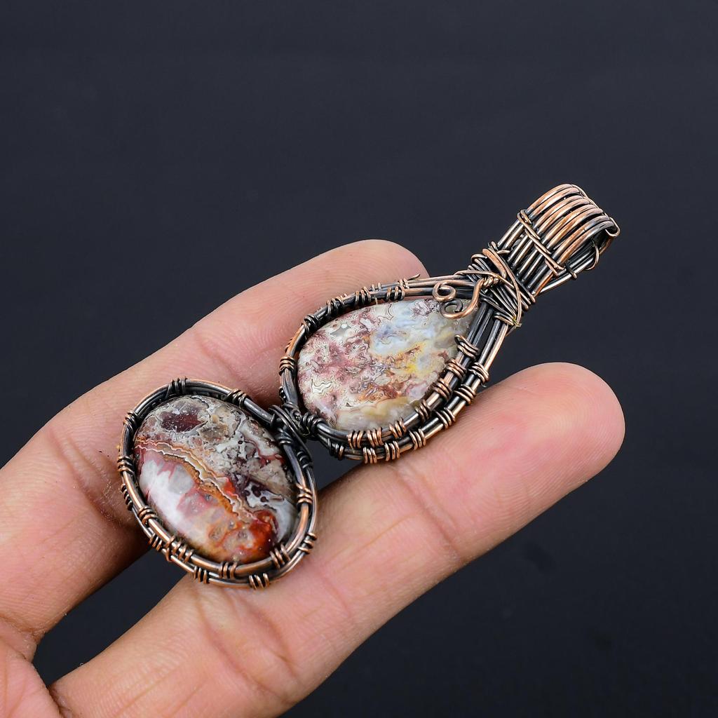 Laguna Lace Agate Pendant, Gemstone Jewelry 999 Copper Wire Wrapped Pendant, Gift For Women Handmade Pendant